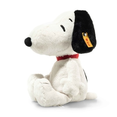 Pelúcia do Snoopy em tecido branco e preto com collar vermelho