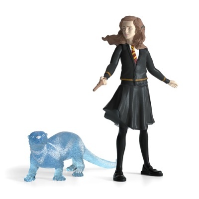 Figura de menina com uniforme escolar e figura azul de lontra