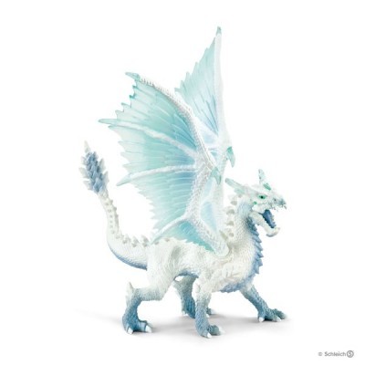 Figurinha de dragão branco com asas azul claro e textura escamosa