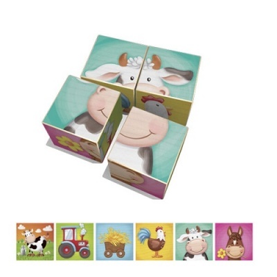 Cubos infantis ilustrados com animais da quinta e trator colorido