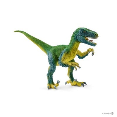Figura de dinossauro Velociraptor de plástico verde e amarelo