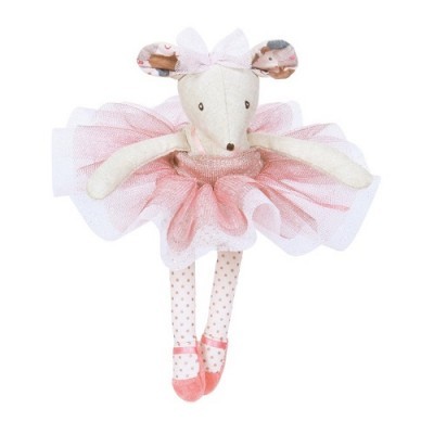 Boneca rato de tecido com vestido de tule cor-de-rosa e sapatilhas cor-de-rosa