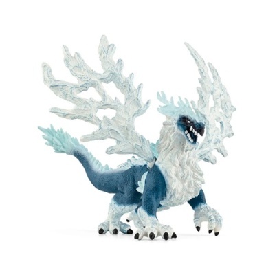 Figura de brinquedo dragão azul e branco com asas translúcidas em formato de gelo