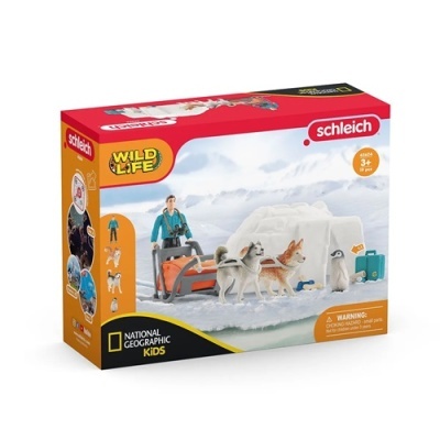 Caixa de brinquedo Schleich Wild Life com figuras e cenário de neve.