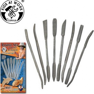 Conjunto de limas de metal para escultura com embalagem azul e laranja