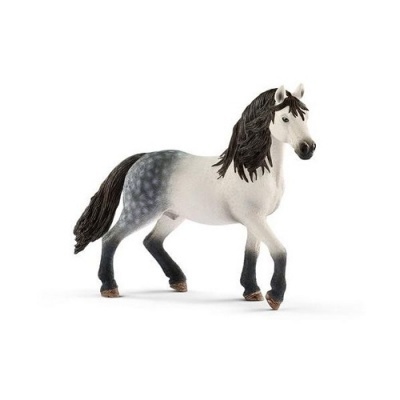 Figura de cavalo branco com manchas cinzentas e crina castanha