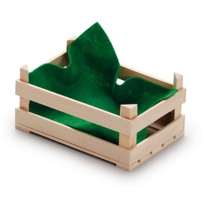 Estojo de madeira clara com tecido verde aveludado no interior