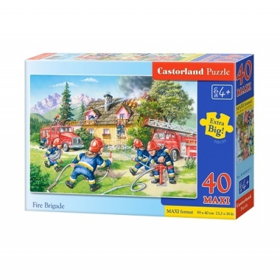 Caixa de puzzle Castorland Puzzle 40 peças extra grandes com ilustração de bombeiros a apagar fogo numa casa