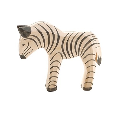 Figura de madeira de zebra com riscas pretas e bege