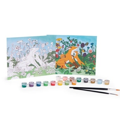 Conjunto para pintar com telas de raposa e coelhos, tintas e pinceis