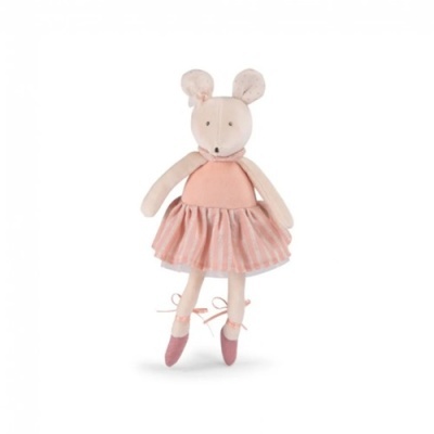 Boneco de pelúcia rato com vestido rosa e sapatilhas