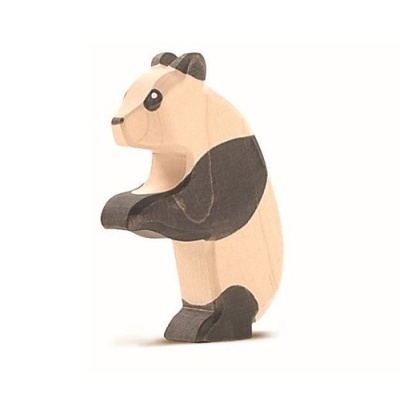 Figura em madeira de um panda bege e preto