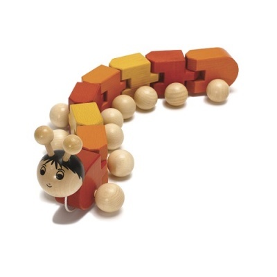 Brinquedo de madeira forma centopeia colorida