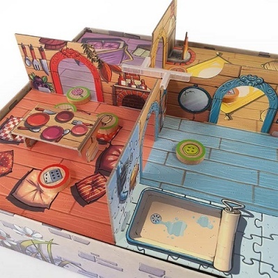 Brinquedo didático casa em corte com divisões e móveis coloridos