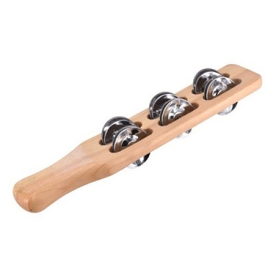 Maraca de madeira com sinos metálicos