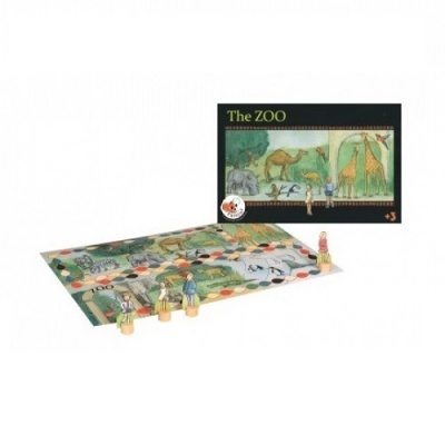 Jogo de tabuleiro The ZOO com tabuleiro ilustrado e peças de madeira