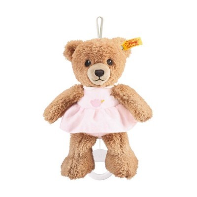 Ursinho de peluche castanho com vestido rosa