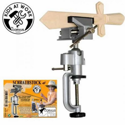 Torno infantil com espada de madeira e embalagem laranja com texto