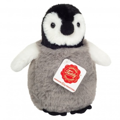 Peluche de pinguim cinzento, branco e preto com etiqueta HERMANN Teddy COLLECTION