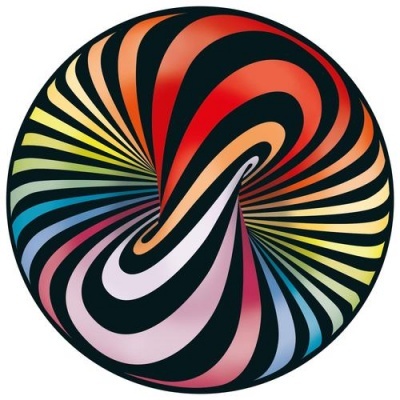 Padrão circular colorido com faixas onduladas e curvas