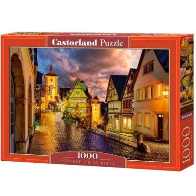 Caixa de puzzle Castorland 1000 peças com imagem de Rothenburg à noite.