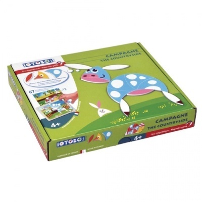 Caixa de jogo IOTOBO! verde com desenho de animal azul e texto em inglês e francês