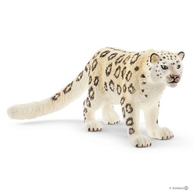 Figura de um leopardo-da-neve em plástico com textura de pelo