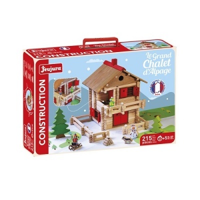 Caixa de brinquedo conjunto de construção 'Le Grand Chalet d'Alpage' com imagem de chalet de madeira e acessórios