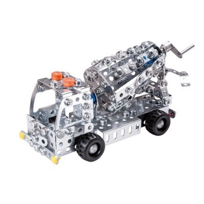 Modelo metálico de camião misturador com rodas pretas e botões laranja