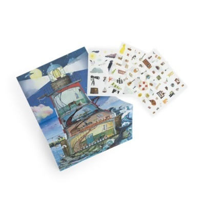 Conjunto de ilustração de farol com folhas de autocolantes variadas