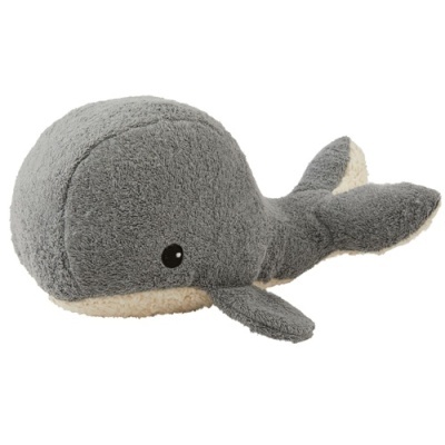 Pelúcia de baleia cinzenta e bege com olhos pretos