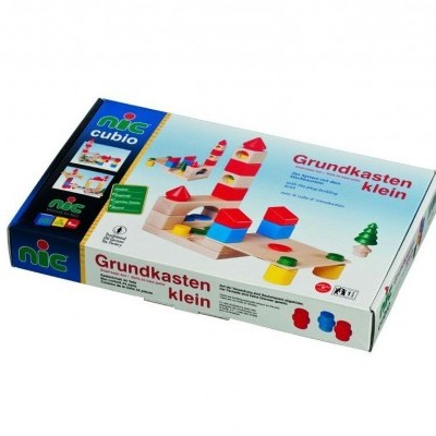 Caixa de brinquedo de madeira com peças coloridas para montar torres