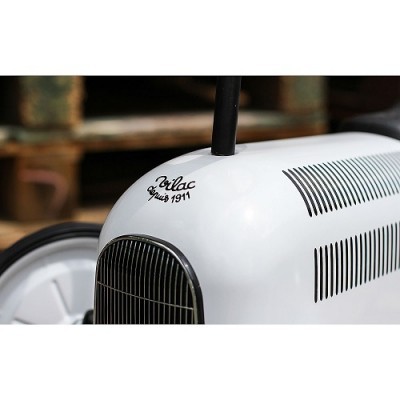 Trator de brinquedo branco com grelha preta e texto 'Lilac depuis 1911'