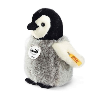 Pelúcia de pinguim cinza e branco com etiquetas Steiff