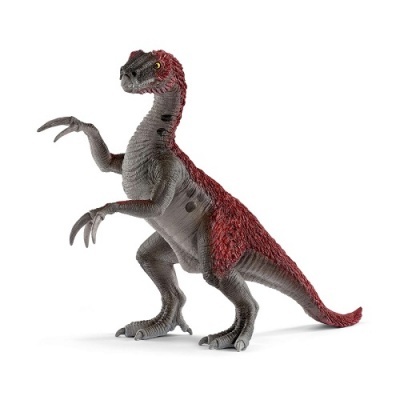 Figura de dinossauro cinzenta e vermelha com textura rugosa