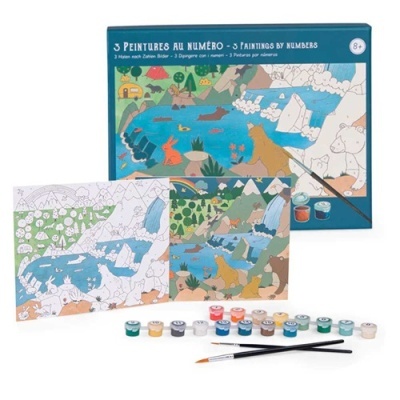 Conjunto de pintura por números com telas, tintas e pincéis