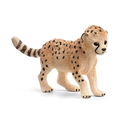 Figura de guepardo bebé em plástico com textura de pêlo e manchas pretas