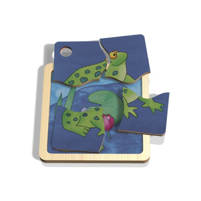 Puzzle de rã verde em madeira