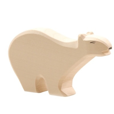 Figura de urso polar em madeira natural com detalhes pintados no rosto