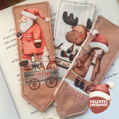 Marcadores de livros em tecido com temas natalícios e nome SOFIA