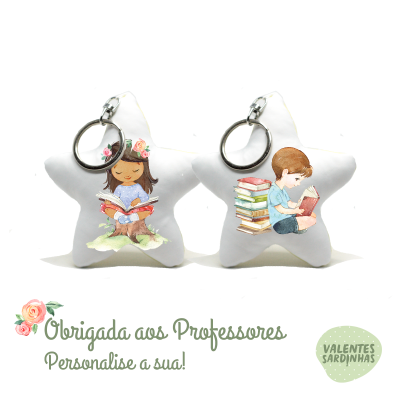 Porta-chaves em forma de estrela com desenhos de crianças a ler livros