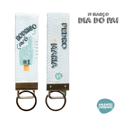 Dois porta-chaves de tecido com desenhos e texto para o Dia do Pai