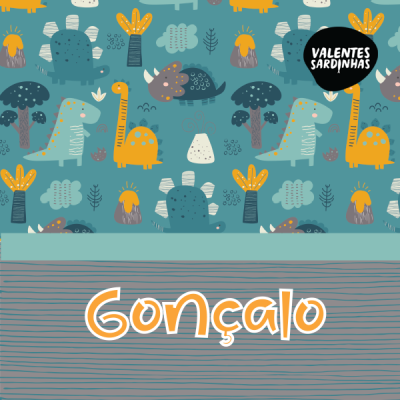 Padrão infantil com dinossauros coloridos e texto Gonçalo