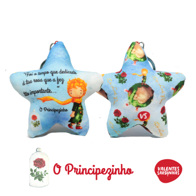 Almofadas em forma de estrela com ilustrações do Principezinho
