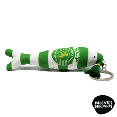 Chaveiro sardinha em tecido verde e branco com logótipo SCP
