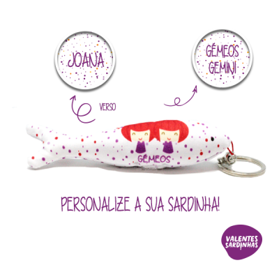 Chaveiro sardinha personalizado com ilustração e texto