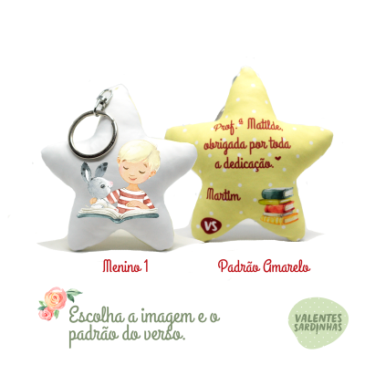 chaveiros estrela com ilustração e texto de agradecimento