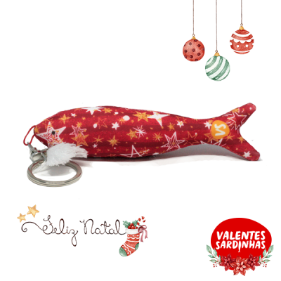 Porta-chaves sardinha vermelho com estrelas e decoração natalícia
