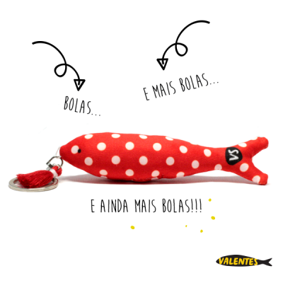 Chaveiro peixe vermelho com bolinhas brancas e tassel vermelha