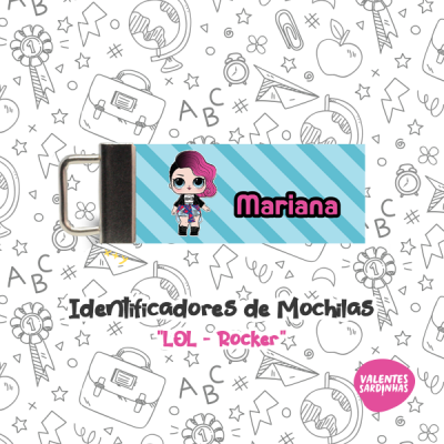 Chaveiro identificador de mochila com personagem LOL Rocker e nome Mariana